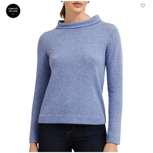 Hobbs London Merino Wool Cashmere Funnel Neck Sweater Blue XS Soft Cozy Winter - Picture 1 of 10